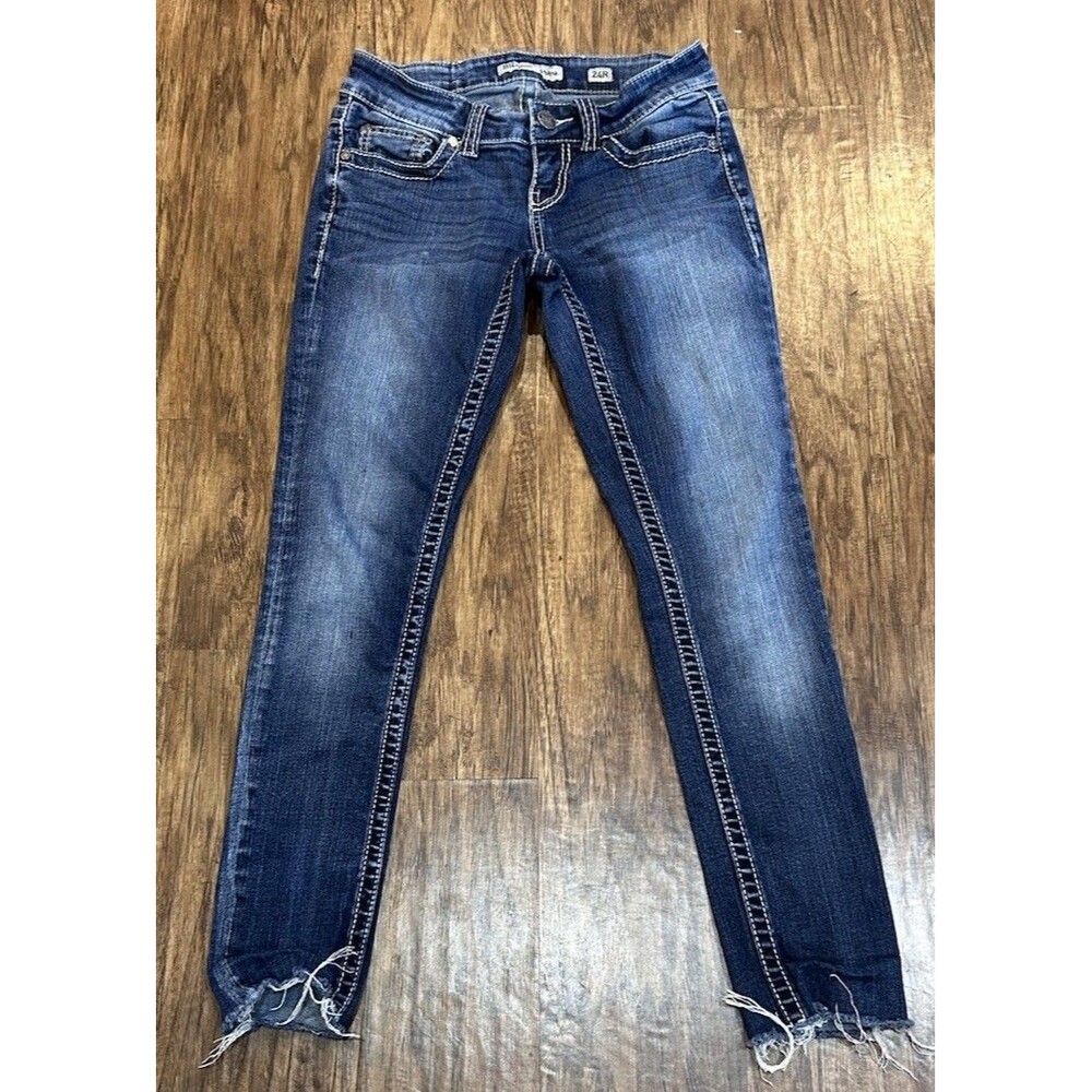 BKE Denim Sabrina Skinny Jeans Women's Size 24 (24x31.5) Blue Distressed Hem
